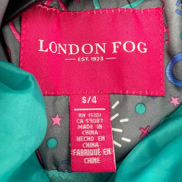 London Fog Kids Puffer Coat Jacket S/4 Blue Faux Fur Hood Embroidered Hearts - Picture 6 of 8